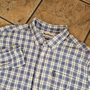Barbour Tailored Fit Plaid Button Dwn Shirt Men XL Blue White Yellow Long Sleeve